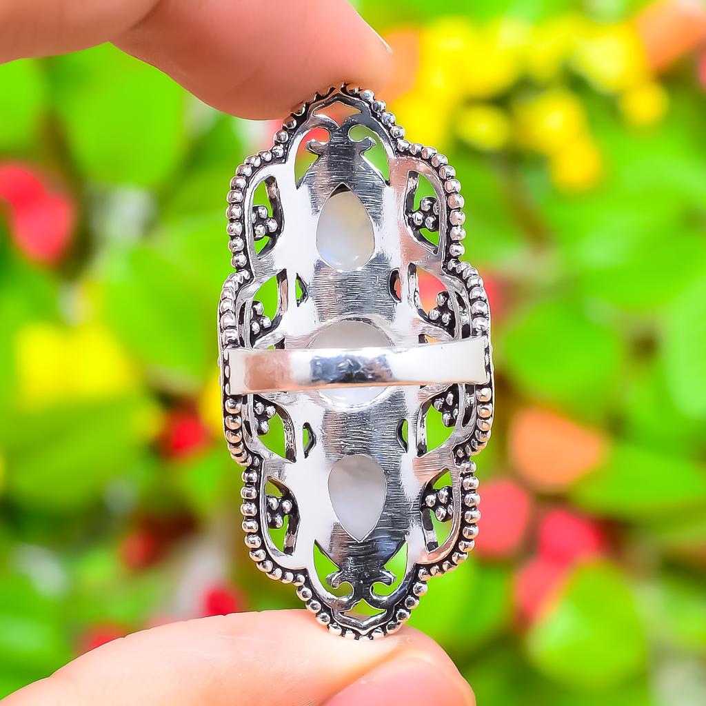 Natural Rainbow Moonstone Gemstone 925 Sterling Silver Gift Ring Size 10 h7I21