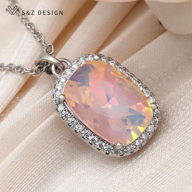 Fashion Elegant Rose Gold Color Rectangle Crystal Pendant Necklace For Women Wedding Zirconia Jewelry