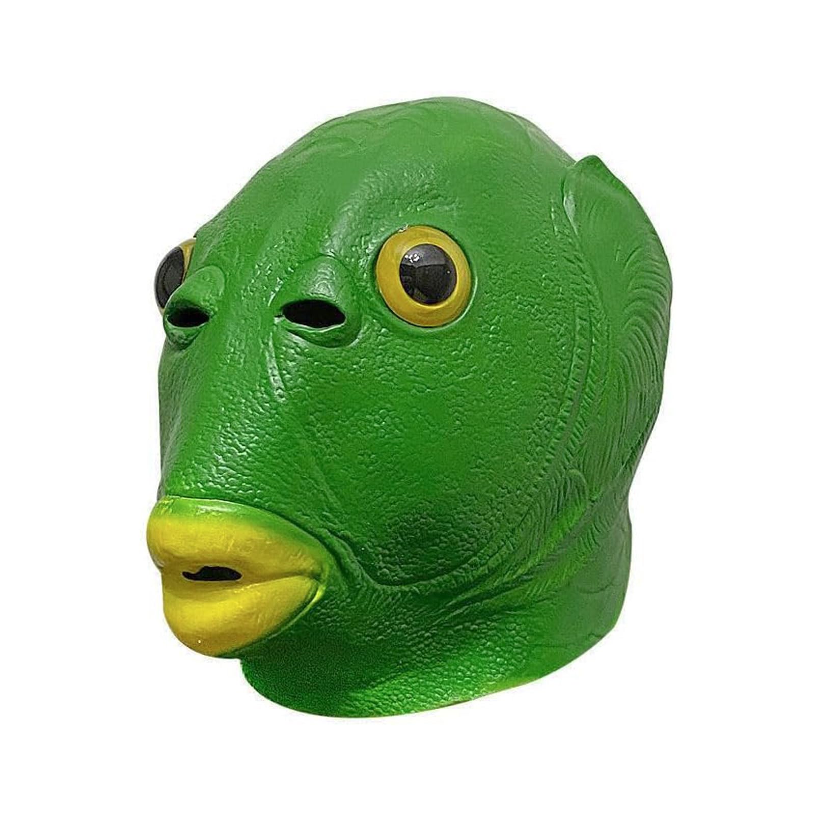 [ShuaWdk] Funny Green Fish Head Mask for Halloween, Funny Merman Mask, Animal Mask, Headgear, Disguise, Monster, Cosplay, Realistic Rubber Green Head