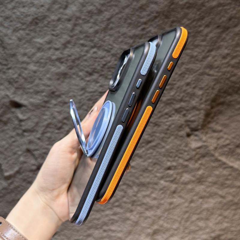For Magsafe Magnetic Wireless Charging 360 Rotating Bracket Phone Case For iPhone 16 Pro Max 14 13 15 Pro Max Translucent Cover