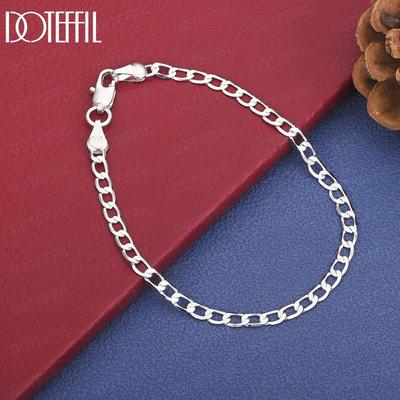 Bracciale a Catena Laterale 4mm in Argento Sterling 925 Regalo di Matrimonio Gioielli alla Moda