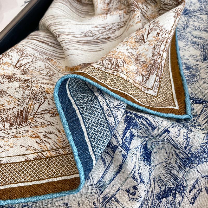 Spring, autumn and winter new high-end silk scarf women's fashion temperament printed shawl double-sided silk scarf