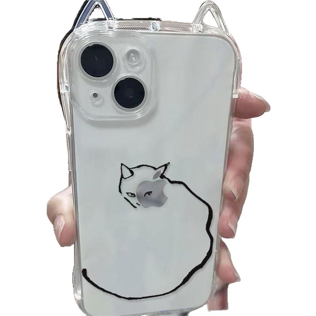 Katzenohren Anti-Sturz Handyhülle TPU Silikon Rundumschutz Weiche Hülle für Apple Handy Schutzhülle Dreiteiliges Set Kreativ und Niedlich