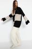 Women's Fashionable Stylish Hijab Sweater Black Openwork Perforated Color Block Knitted Knitwear Sweater