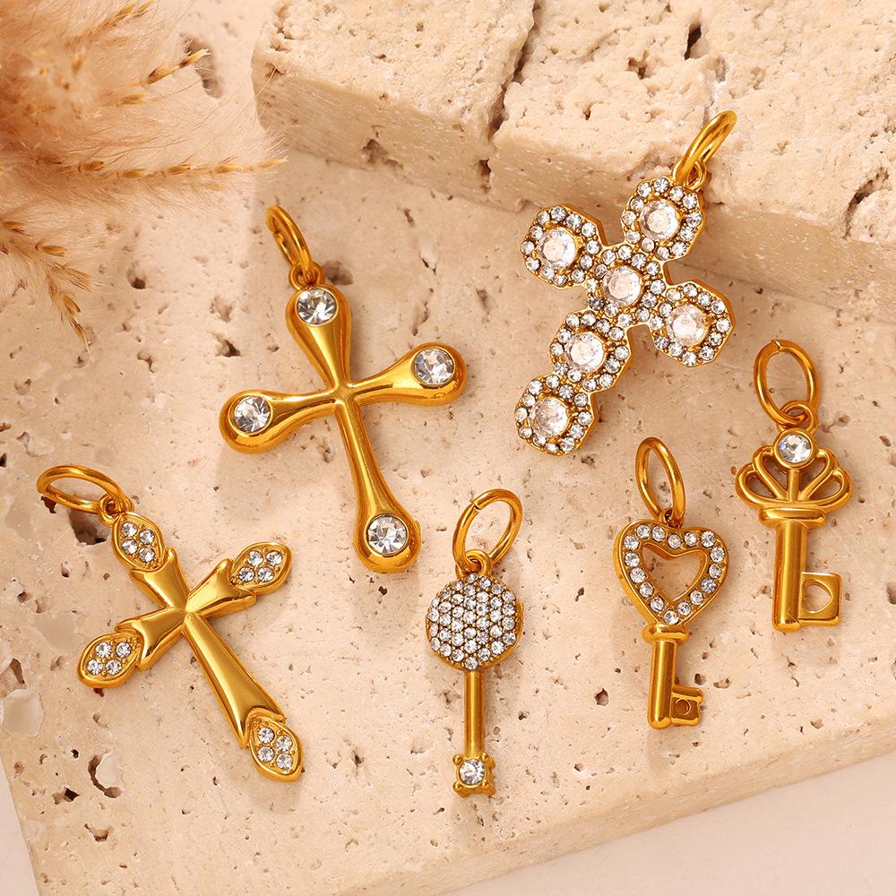 Gold Diamond Key Cross Pendant Multi-Style Personalized Pendant Diy Jewelry Accessories