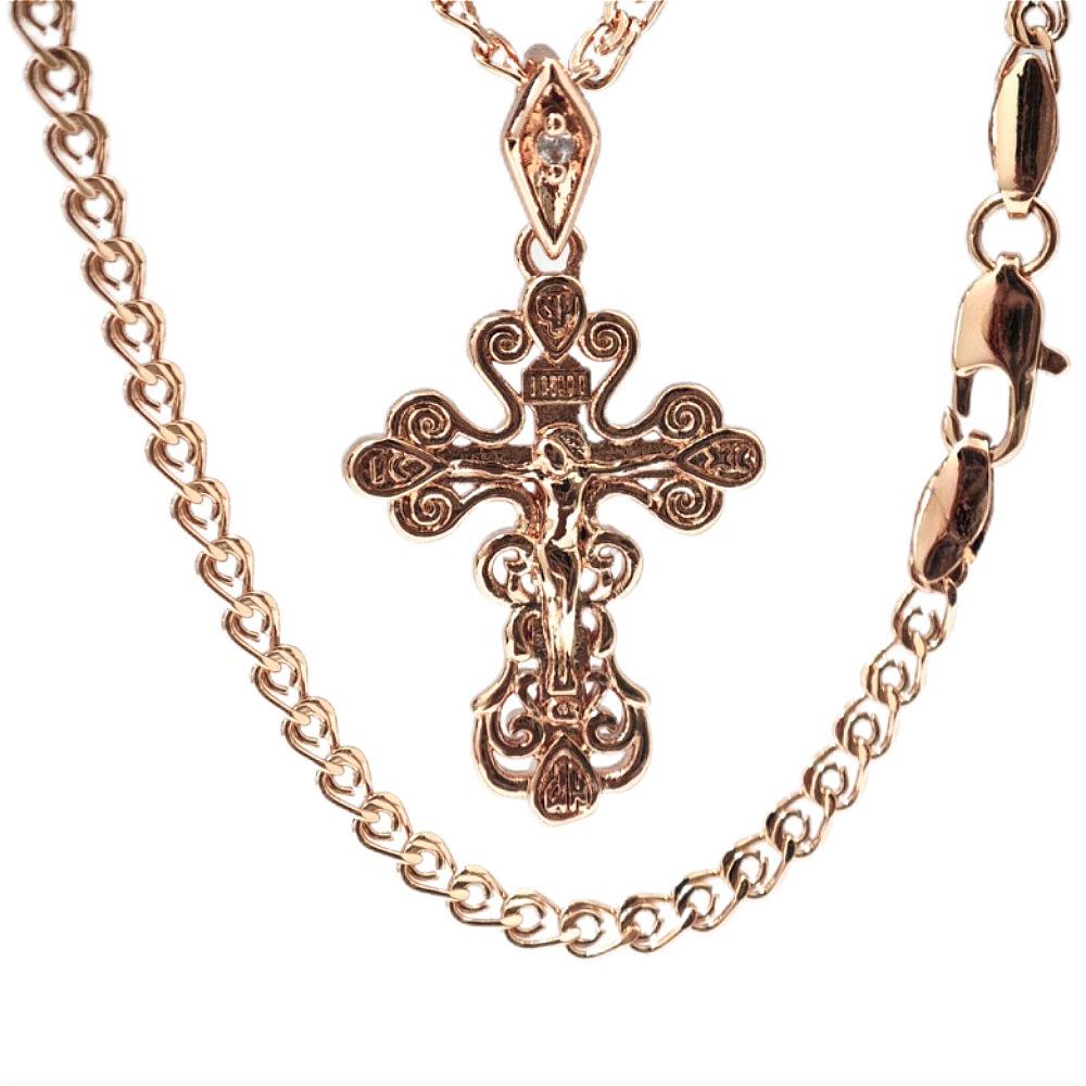 Hollow Cross Jesus Pendant Rose Gold Color Necklace Women's Color-preserving Jewelry