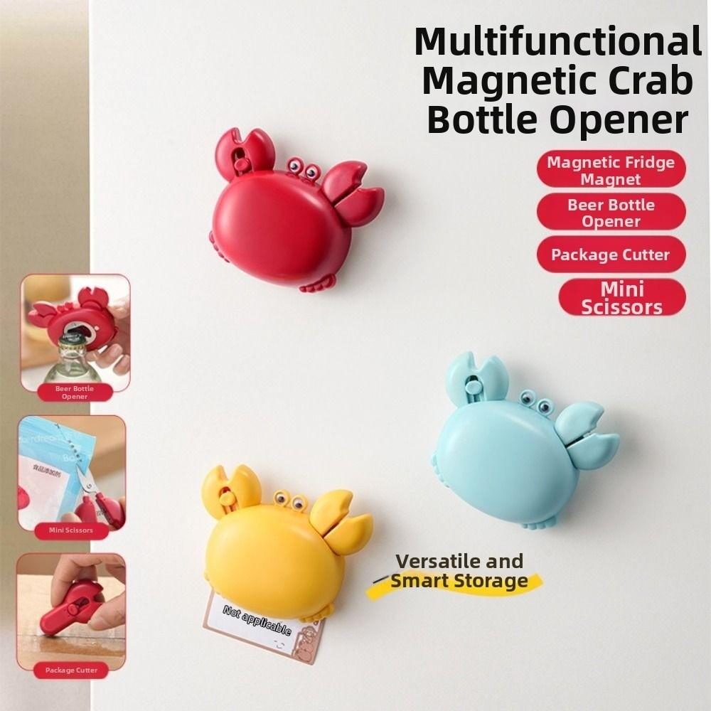 With Mini Scissors&Box Cutter Magnetic Bottle Opener Cartoon Crab Magnet Opener Daily Home Use