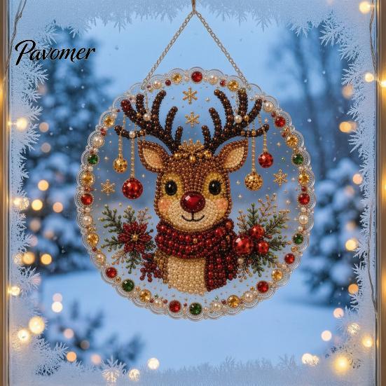 Saisonale Partygeschenke Weihnachten Acryl Baum Hängender Schmuck, Kunstperlen-Kunst DIY Malerei Feiertagszubehör Sonnenschutz, 20cm Leuchtendes Fensterdekor für