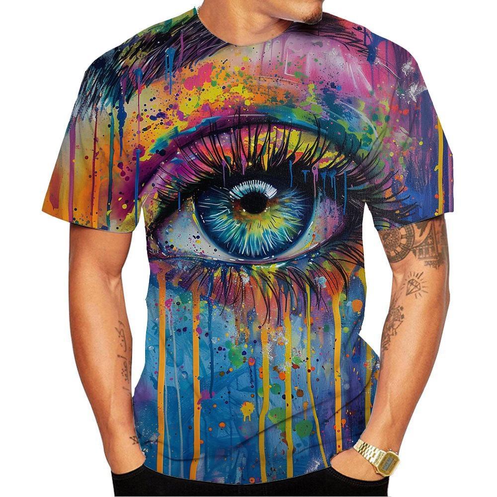 2024 New Fashion Men's and Women's Crew Neck 3D HD Printed Eye Pattern T-shirt Street Style Unisex Kids Fashion Top 100-6XL