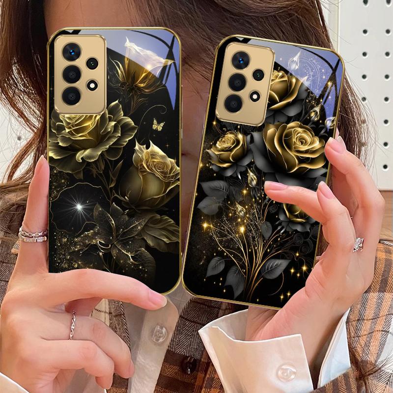 Jewel like brilliance For Samsung A 01 52S A04 A05S A10 A12 A13 22 23 24 36 42 M02 Note 10 20Ultra 8 9 Golden glass phone case