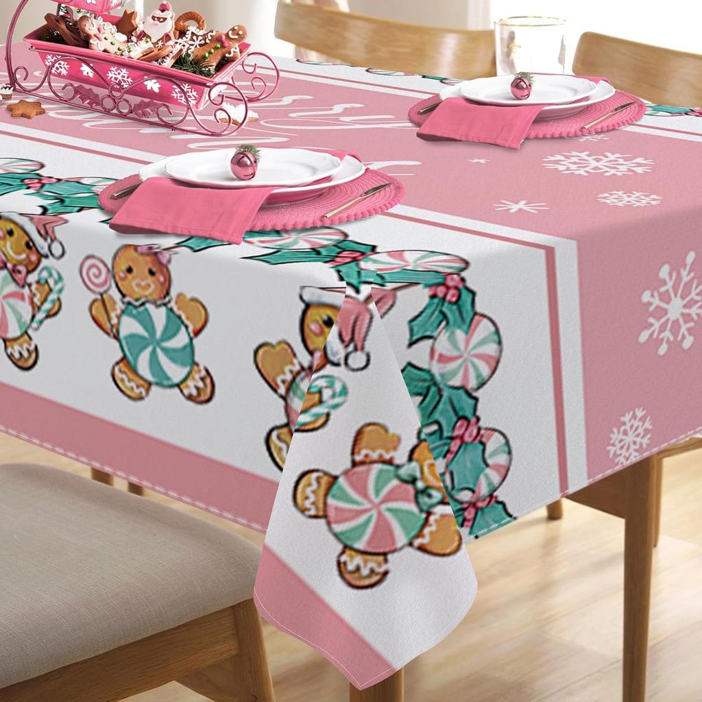 Christmas Gingerbread Snowflake Waterproof Tablecloth Table Decor Winter Xmas Kitchen Dining Tablecloth Christmas Decorations