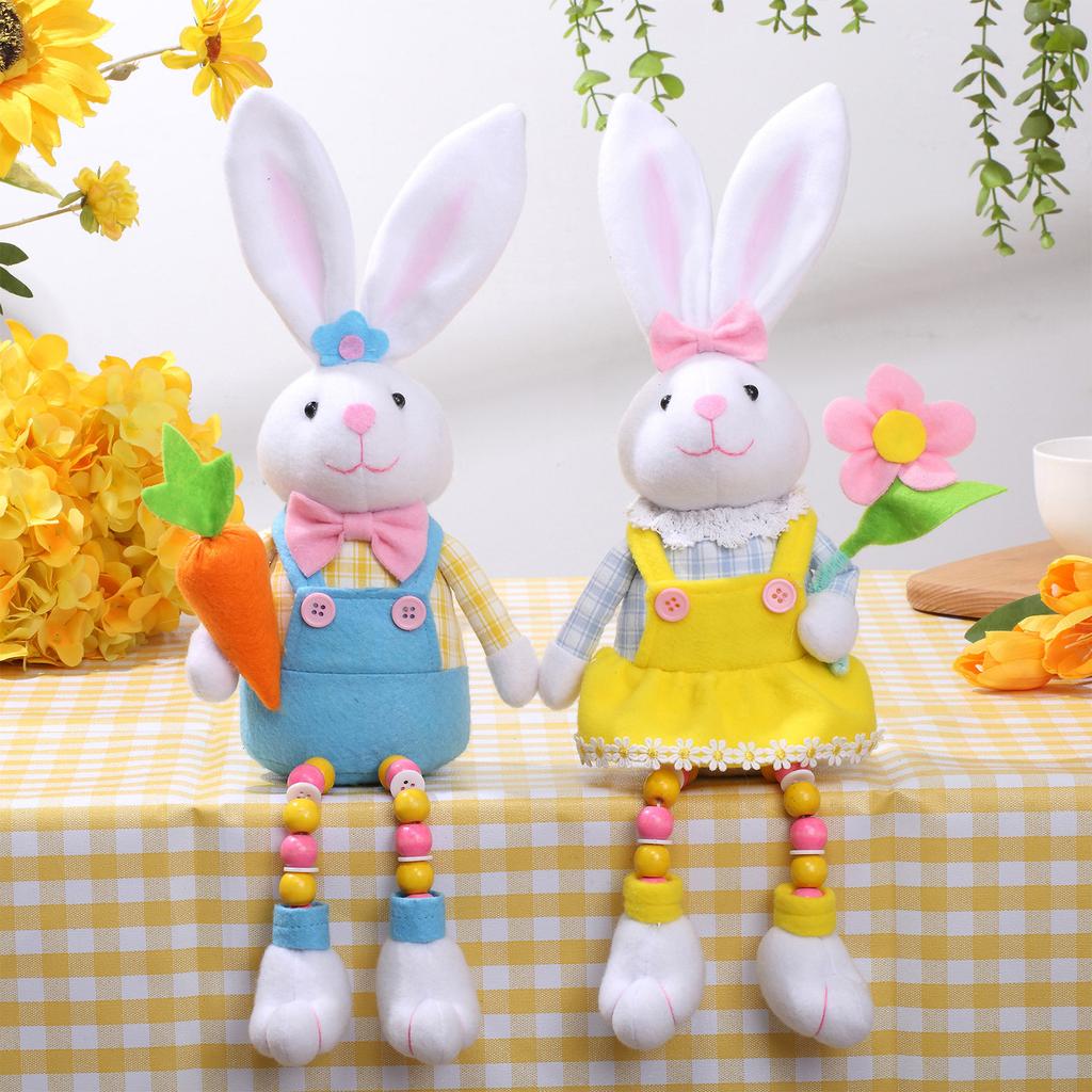 Easter Rabbit Plushie Toy with Carrot Flower Decorations Delightful Festive Gift Desktop Ornament Home Decor