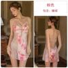 Women's Satin Sheer Mesh Butterfly Print Push Up Padded Backless Sleep Dress with Robe Lounge Set