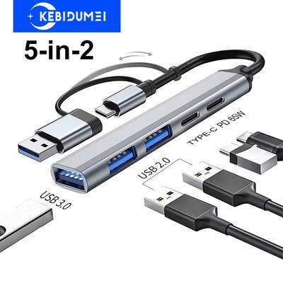 5 In 2 USB C Hubs USB 3.0 HUB USB C Docking Station Type C To USB TYPE-C PD 65W USB Splitter Adapter OTG For PC Accessories