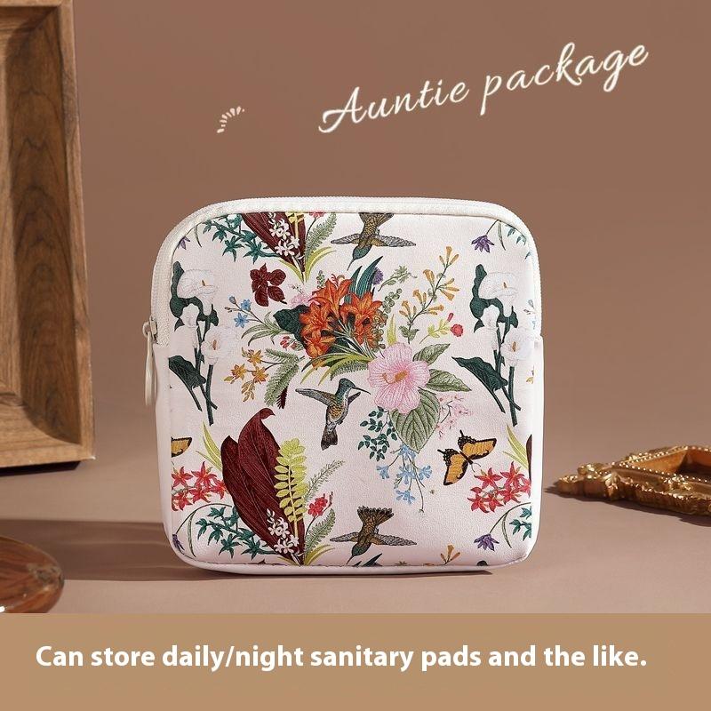 Creative Pvc Sanitary Pads Bag  Floral Print Large Capacity Multipurpose Coin Purse Portable Cosmetic Storage Bag
