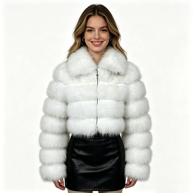 Autumn and winter imitation fur jacket short fur women's clothing winter lapel splicing wool top