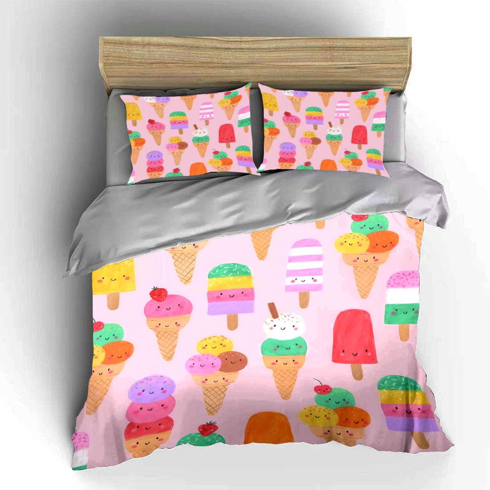 Colorful Ice Cream Prints Set Soft Comfortable Duvet Cover Bedding Set Included 1*Duvet Cover & 2*Pillowcases, Gift