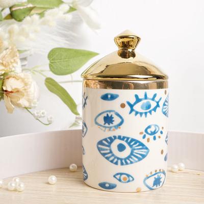 European Ceramic Blue Storage Jar Eye Print Scented Candle Jar Bedroom Jewelry Cosmetics Ring Box Delicate Nut Storage Container