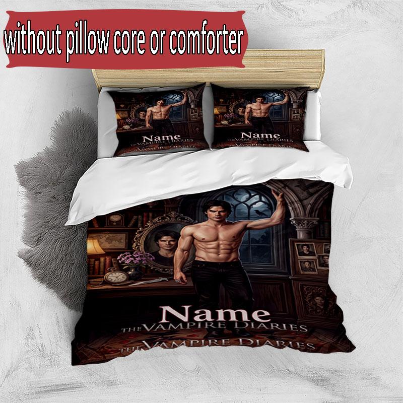 3-teiliges Bettbezug-Set (1 * Bettbezug + 2 * Kissenbezug, ohne Kern), Benutzerdefinierter Name Damon Salvatore Muster Bettwäsche-Set, Heim Schlafzimmer Dekor Geschenk
