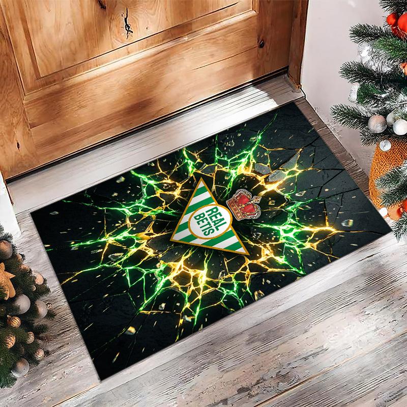 Real Betis Football Print Crystal Velvet Rug, Comfortable Water Absorbent Non Slip Indoor Floor Carpet