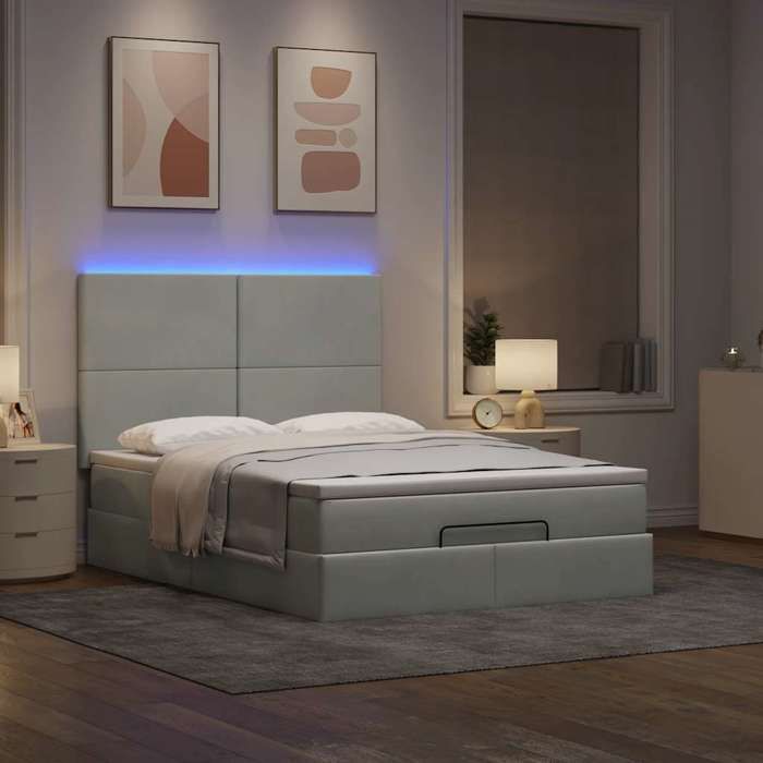 VidaXL Ottoman Bed Frame and Mattress Light Grey 140x190 Velvet, Bed Frame, Upholstered Bed Frame, Bed Frame 3314246
