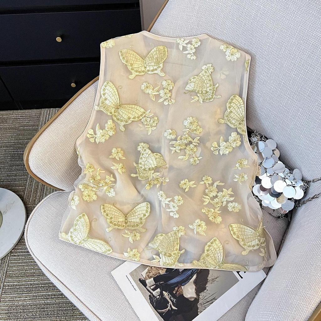 Summer Flower Vest 2025 Vest New Temperament Eugen Top Butterfly Embroidered Sleeveless Vest