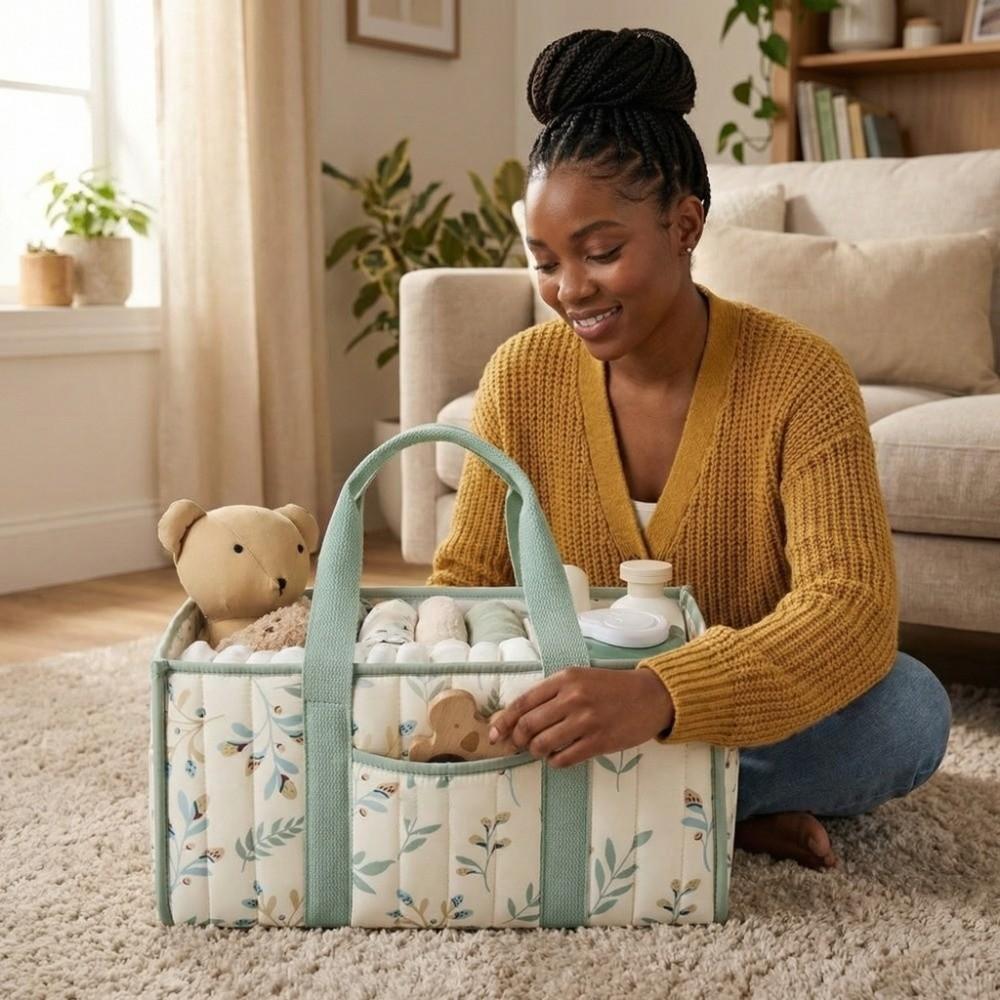 Floral Beige Foldable Mommy Bag Multi-Pocket Diaper Storage Bag  Baby Shower Gift