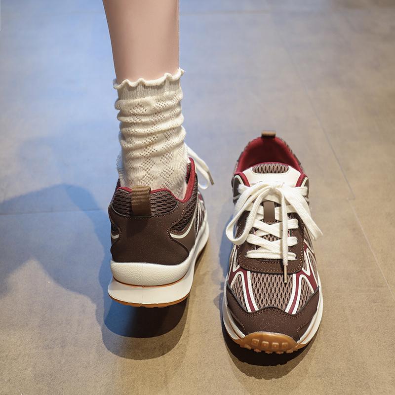 Fashion Women's Breathable Mesh Low-Top Sneakers – 2025 Autumn Non-Slip Outdoor Casual Shoes with Lace-Up