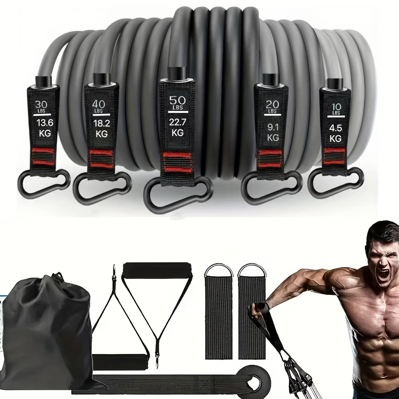 Hot Sale 11-Piece Multifunctional TPE Resistance Band Set 4.5-91kg Chest Muscle Strength Training Indoor Outdoor Fitness Adults Gourd hook pull rope [gradient gray 150 lbs]