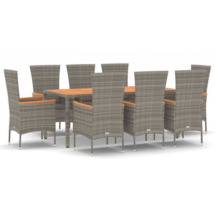 VidaXL Ensemble de salle à manger de jardin 9 pcs avec coussins Gris 3157543