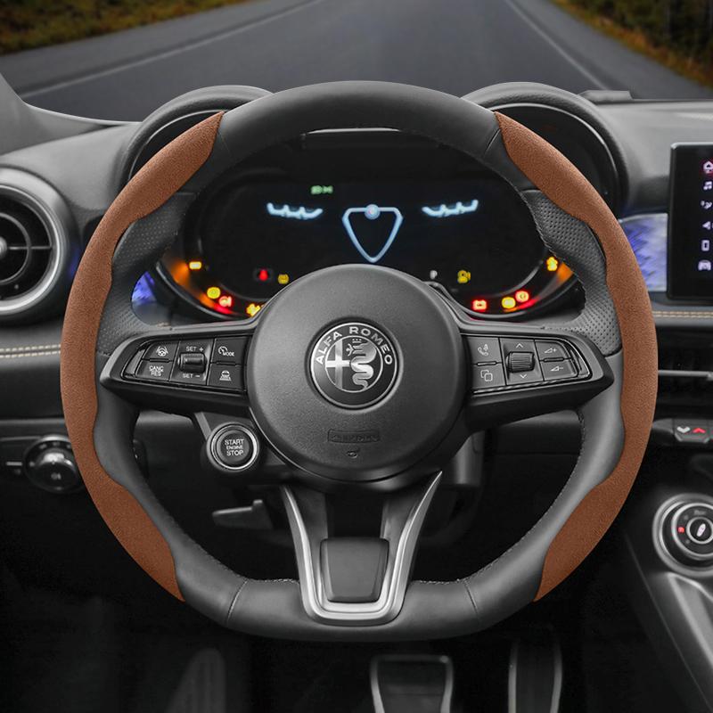 Suitable for Alfa Romeo Anti-Slip Buckle Segmented Suede Steering Wheel Cover Suitable for 159 147 Gt Giulietta Mito Giuli