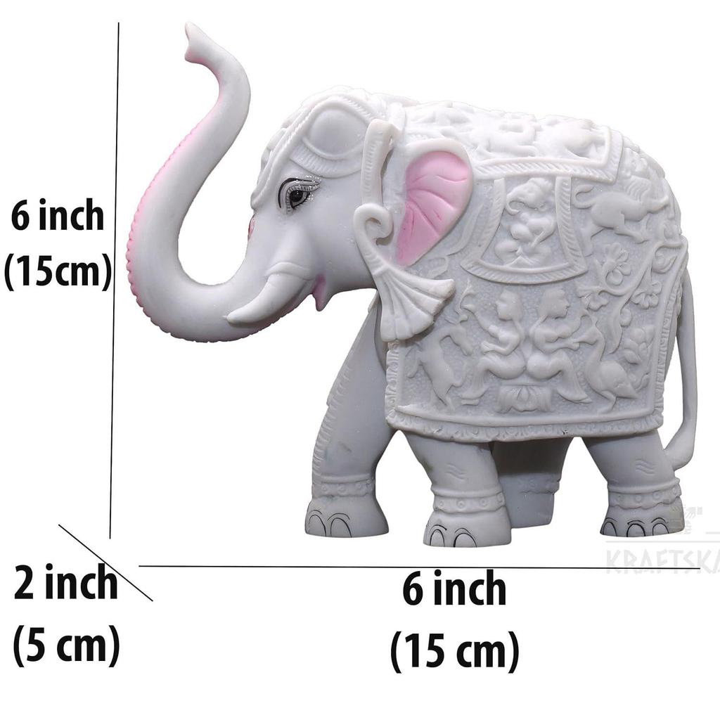 White Elephant Showpiece Big Size Marble Resin Aesthetic Statue Decorative Item for Home, 6 inch Elephant Decor for Home