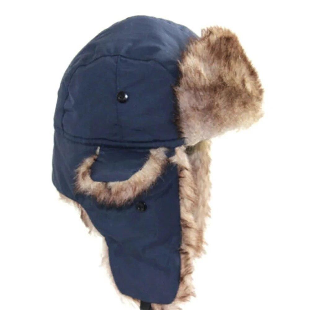 Men's Winter Trapper Aviator Trooper Earflap Warm Russian Waterproof Ski Hat Bomber Cap Russian Warm Ear Protectors Hats