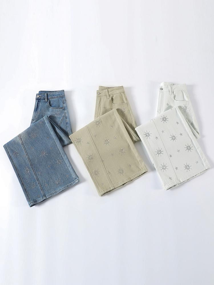 Retro Star Print Bootcut Jeans - Spring/Autumn Wide Leg Casual Pants
