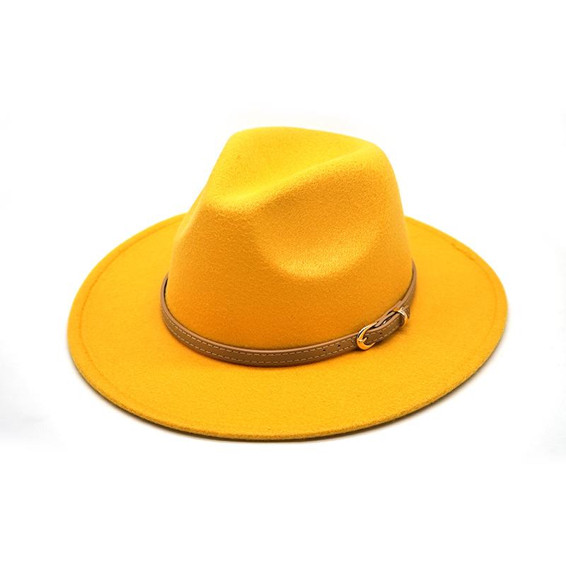Autumn And Winter British Style Men And Women Woolen Soft Felt Hat Big Eave Hat Classic Khaki Belt Woolen Top Hat