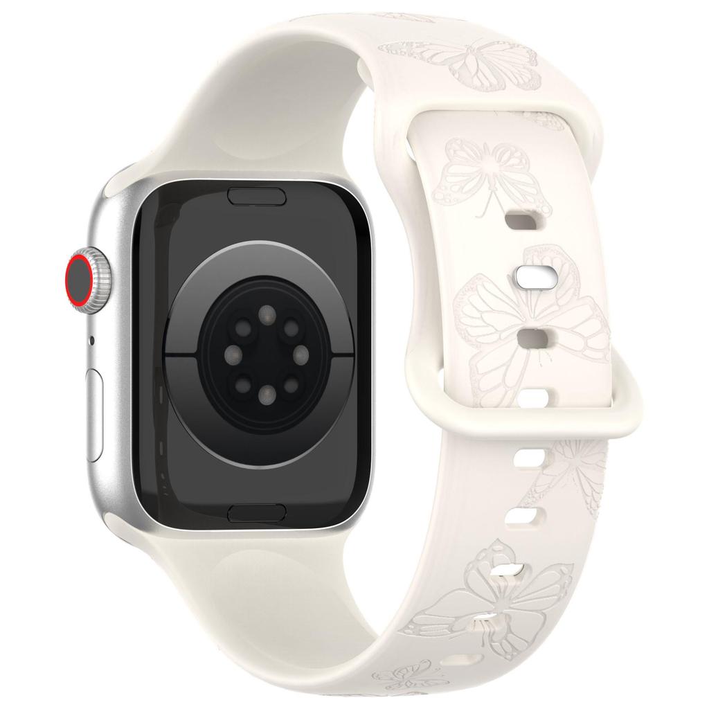 Compatible Apple Watch Band: Laser-Engraved Butterfly, 8-Shaped Buckle, Sporty Silicone Design for iWatch S8