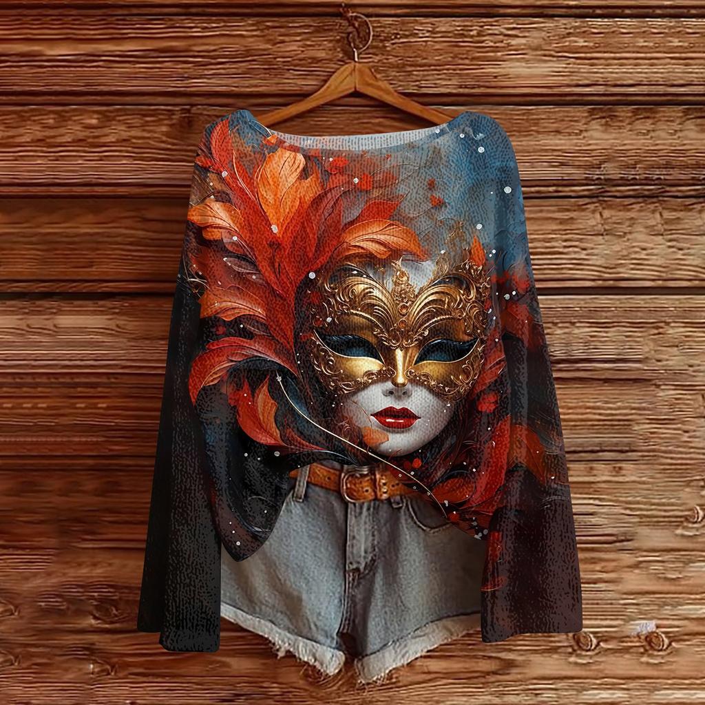 Damenmode Rundhals Langarm Print Lässiger Pullover Sweater Top