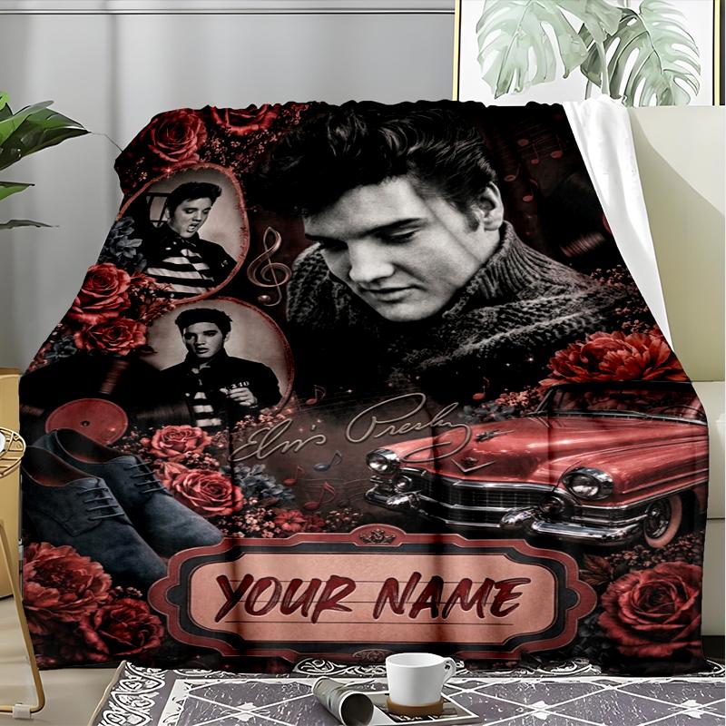 Custom Name Elvis Roses Car. Flannel Fleece Blanket Cozy Warm Throw Blanket For Couch Bed Travel All Season Use