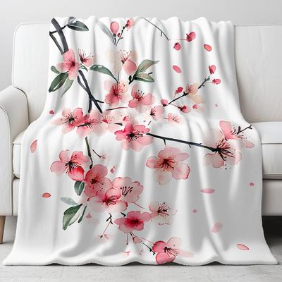 Kirschblüten-Decke Weich Gemütlich Leicht Flanell-Überwurfdecke für Sofa Bett und Reisen Flauschige Fuzzy-Decke für Damen Teenager