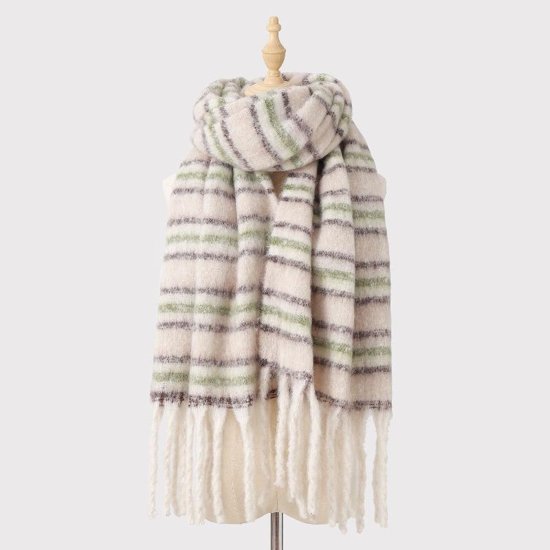 Mohair Winter Striped Scarf Women's Warm Color Matching Imitation Cashmere Advanced Sense Thickened Scarf Versatile Fashion Shawl