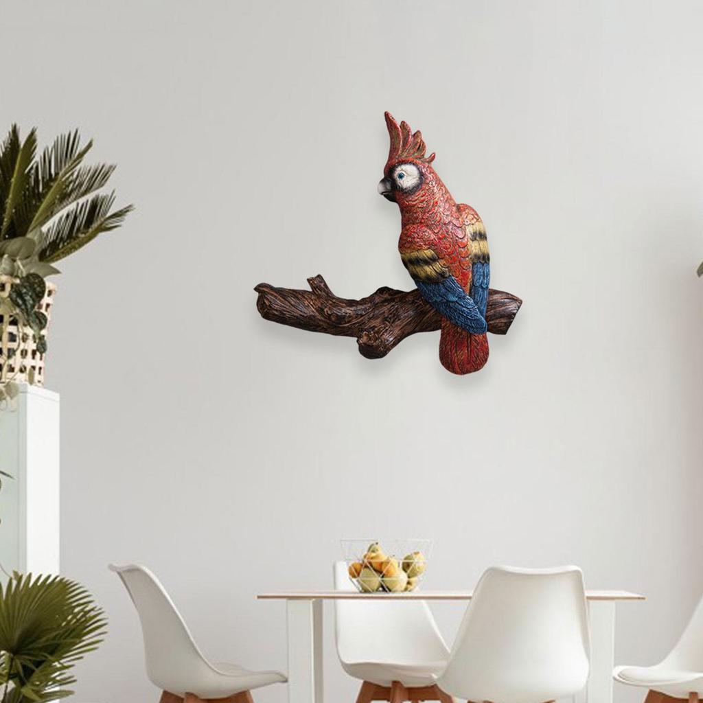 Parrot Statue Wall Decor Wall Sculpture Resin Bird Figurine Realistic Parrot Statues for Living Room