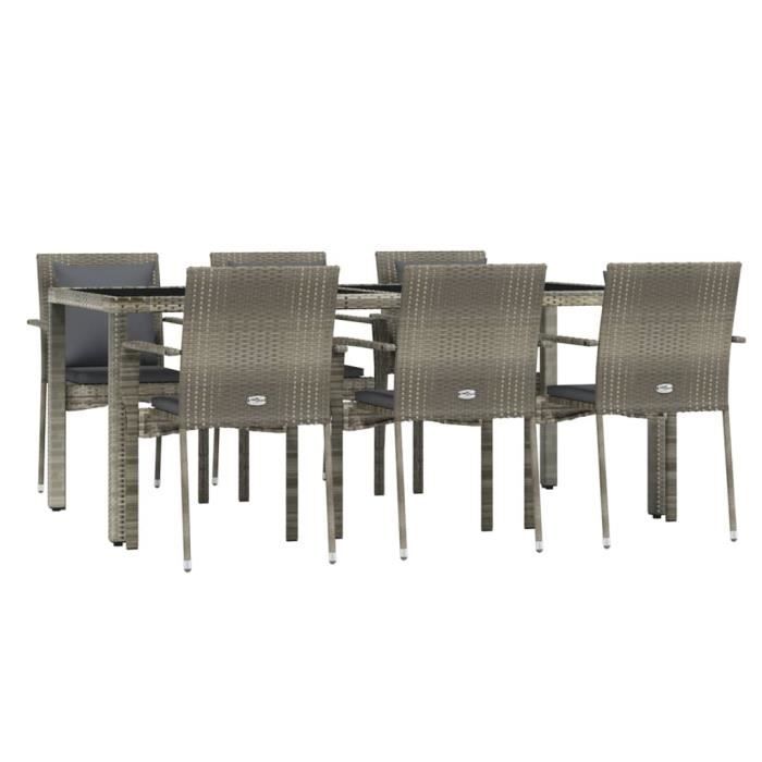 VidaXL Mobilier à dîner de jardin et coussins 7 pcs gris rotin 3157961