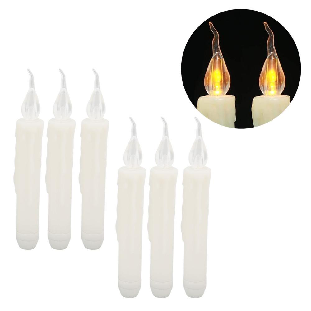 6 Pcs Smokeless Taper Candles Reusable Long Strip Candle Lights LED Taper Candles  Christmas Decor