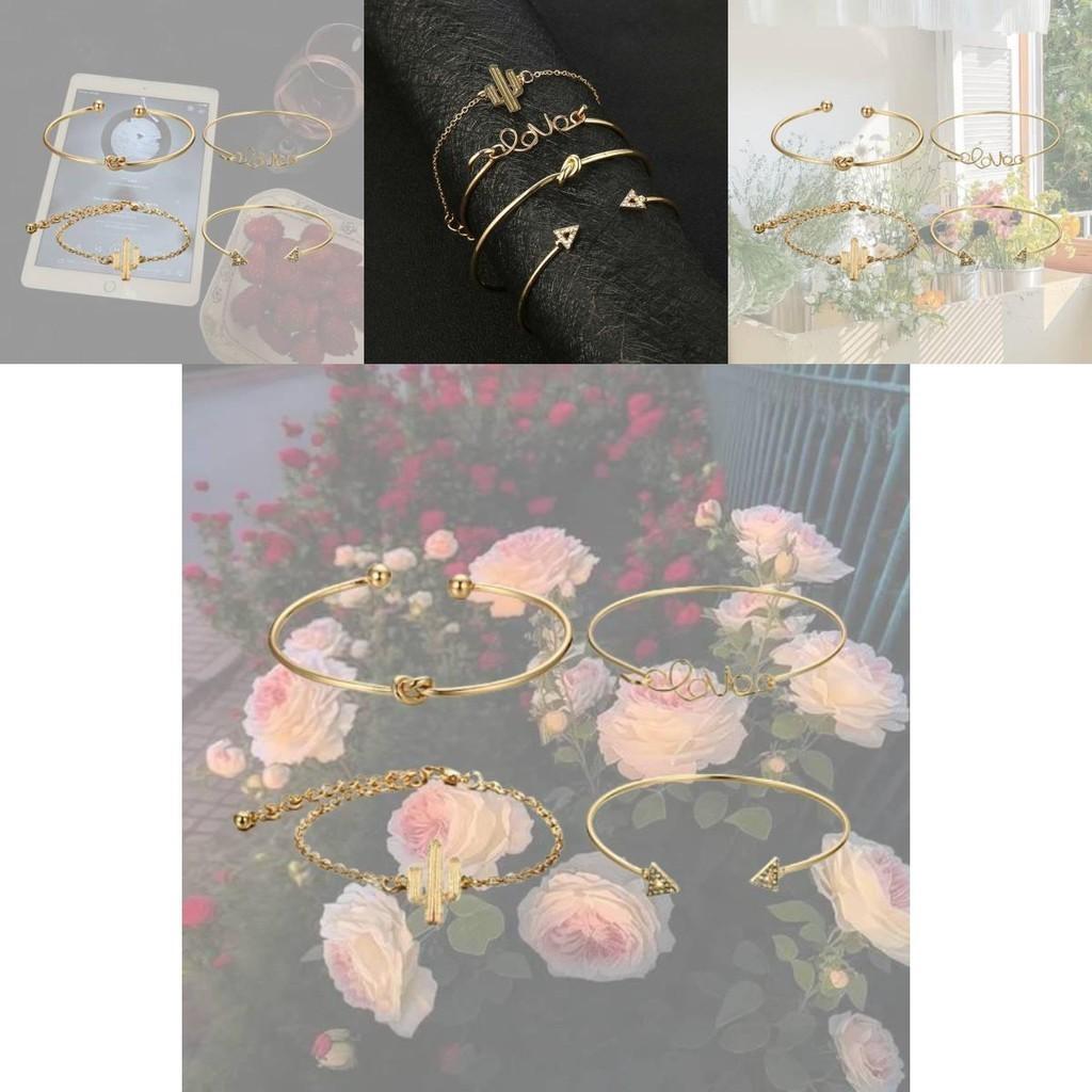 Retro Cactus Knot 4-piece Bracelet Set Geometric Diamond Bracelet