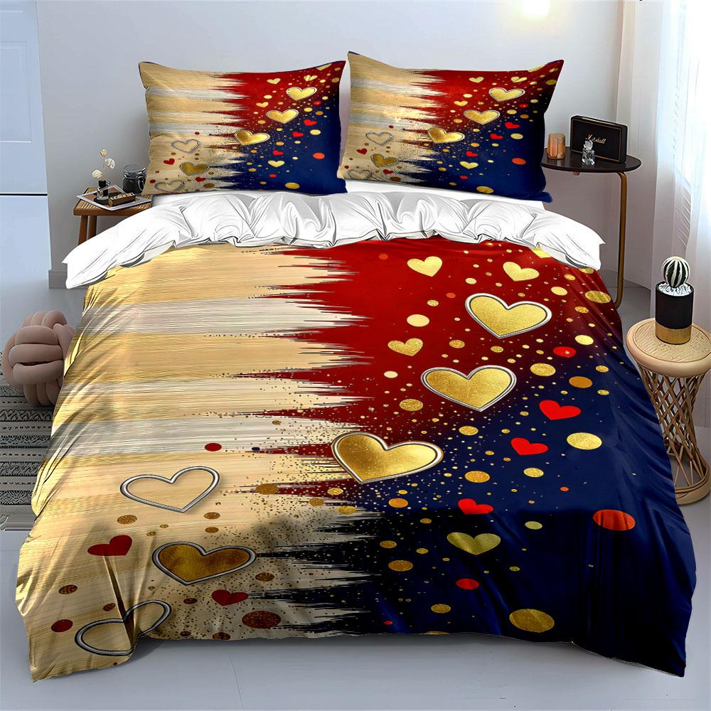 Golden and Red Hearts. Bedding Sets Duvet Cover Sets Duvet Covers Pillowcases(1* Duvet Cover 2* Pillowcases Without Duvet Insert)