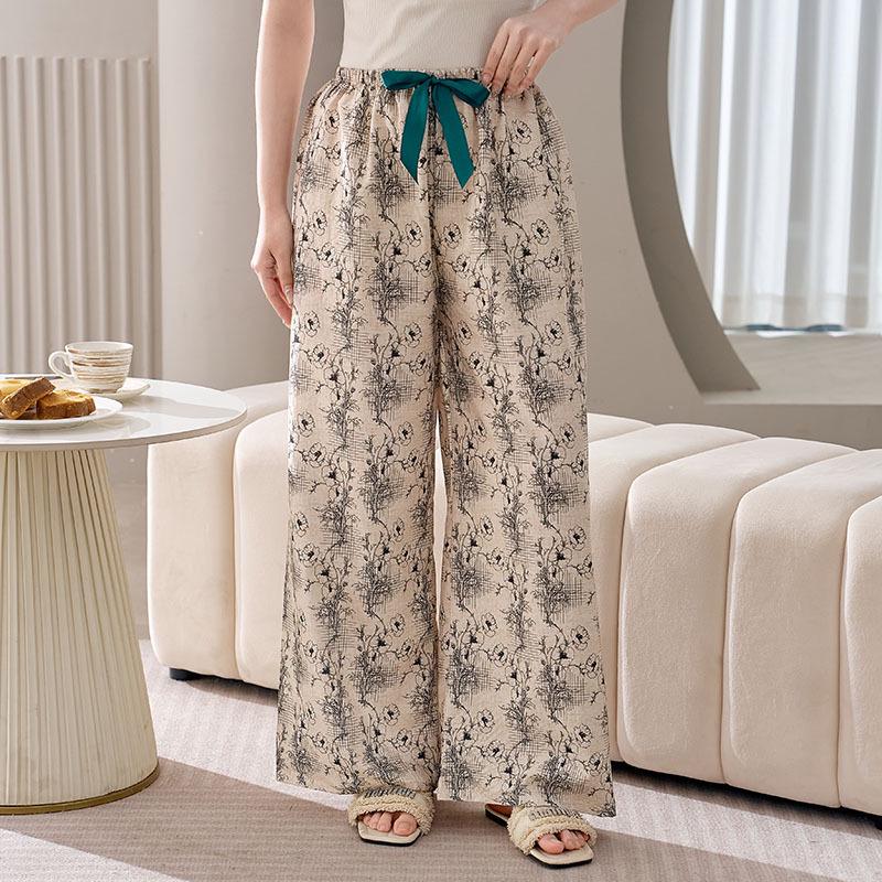 Women's Plus Size Cotton Silk Pajamas - Spring/Summer Lightweight Wide-Leg Pants for Beach, Loose Fit, Can Be Worn Outside