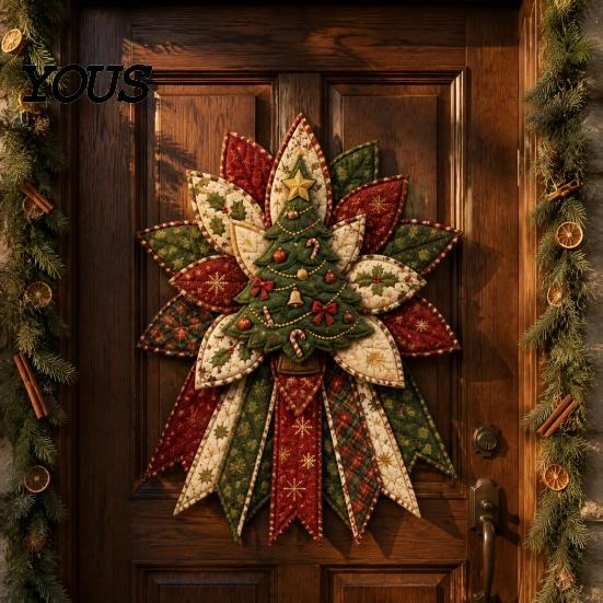 Dekoratives Wandbehang-Bastelset Festliches gestepptes Weihnachts-Tür-DIY-Nähset, Immergrüner Baum, 3D-gepolsterte Patchwork-Kunsthandwerk-Bedarfsset für