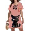 Summer Fashion Colorful Cat Printed Dress Ladies Loose Oversized Comfortable Leisure Breathable Dress