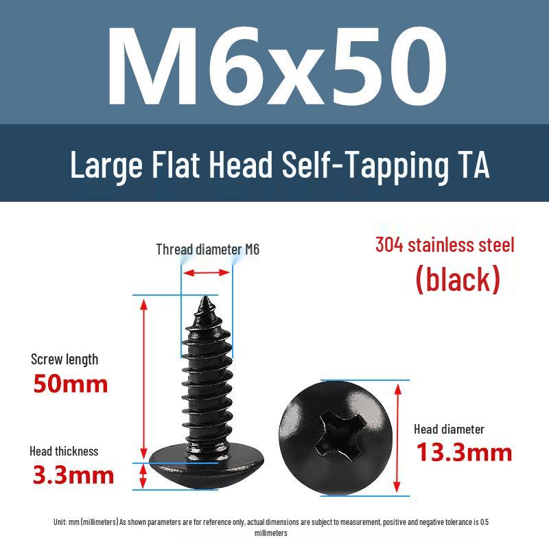 Yigu Black Zinc 304 Stainless Steel Phillips Large Flat Head Self-Tapping Screw