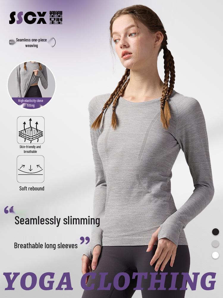 Lulu Women's Seamless Slim Fit Long Sleeve Yoga Top - Breathable, Quick-Drying Sportswear for Autumn & Winter Fitness.